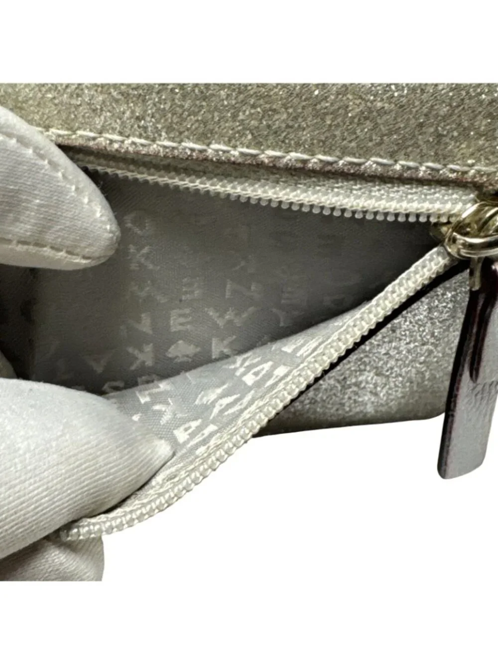 Kate Spade Silver Glitter Compact Wallet With Coin Pocket & Card Slots